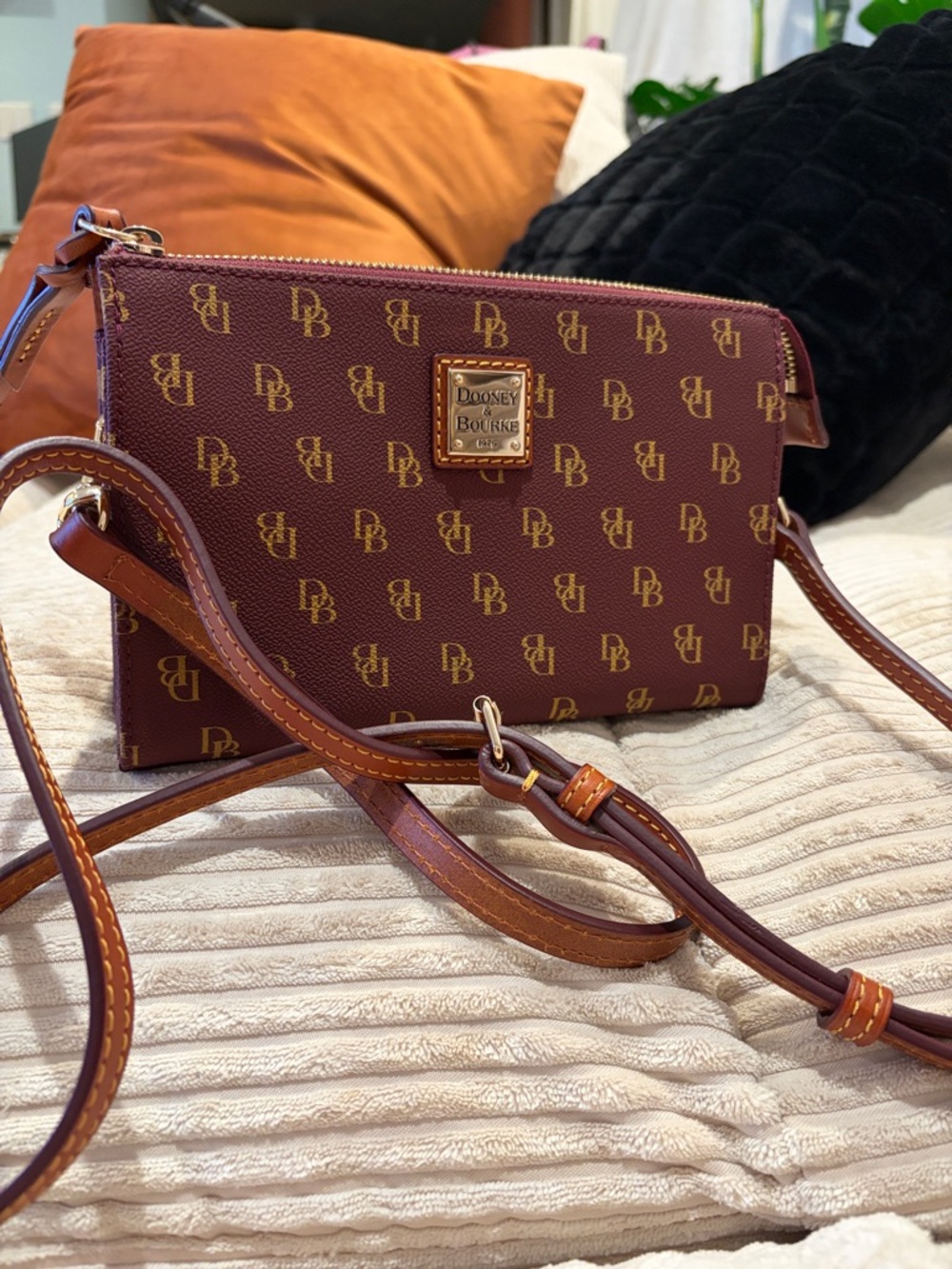 Dooney & Bourke Burgundy and Gold Janine Crossbody/Clutch